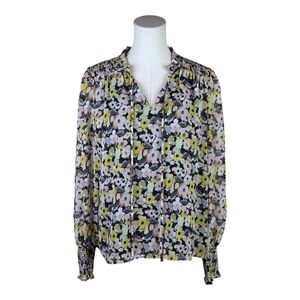 Fate Floral Smocked Ruffle Blouse Sz S Sheer Sleeve Boho Romantic Top